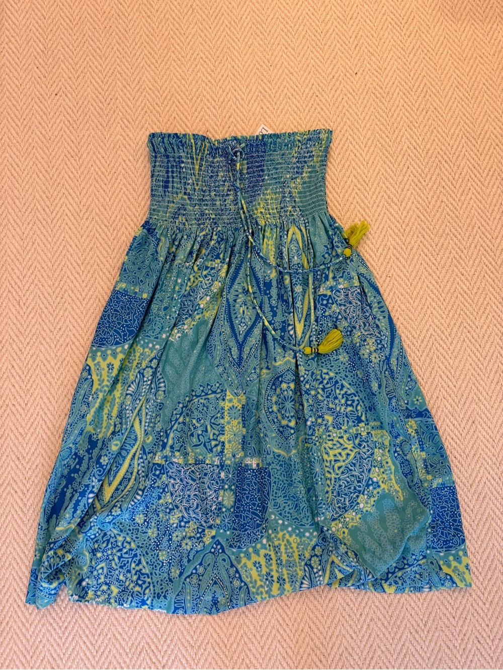 Gretchen Scott Designs Blue & Yellow Patterned Strapless Swim Coverup